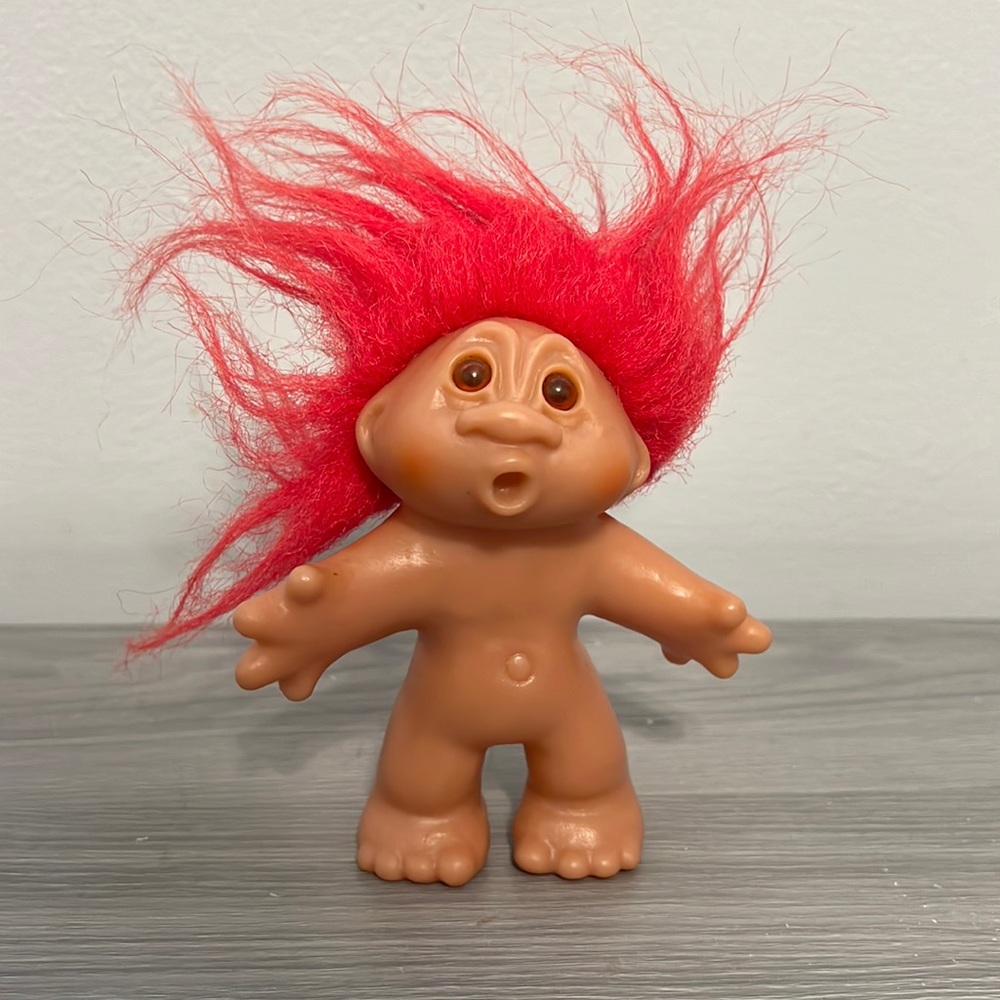 Vintage Dam Troll with Red Hair and Surprised Face, 1986